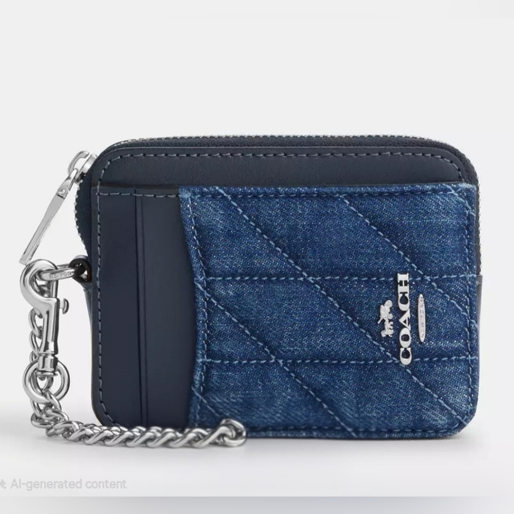 Coach Zip Card Case Quilted Denim, NWT In Box